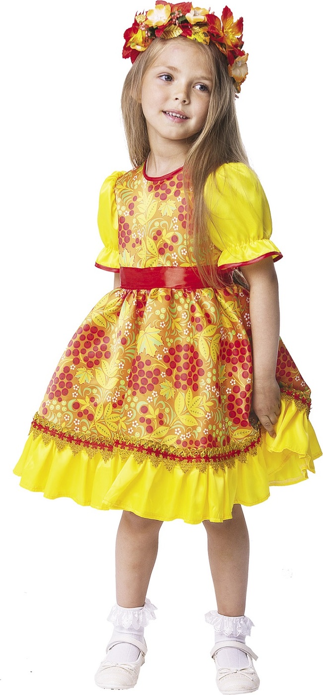 фото Карнавальный костюм Осень Хохлома платье, ободок размер 134-68 Пуговка