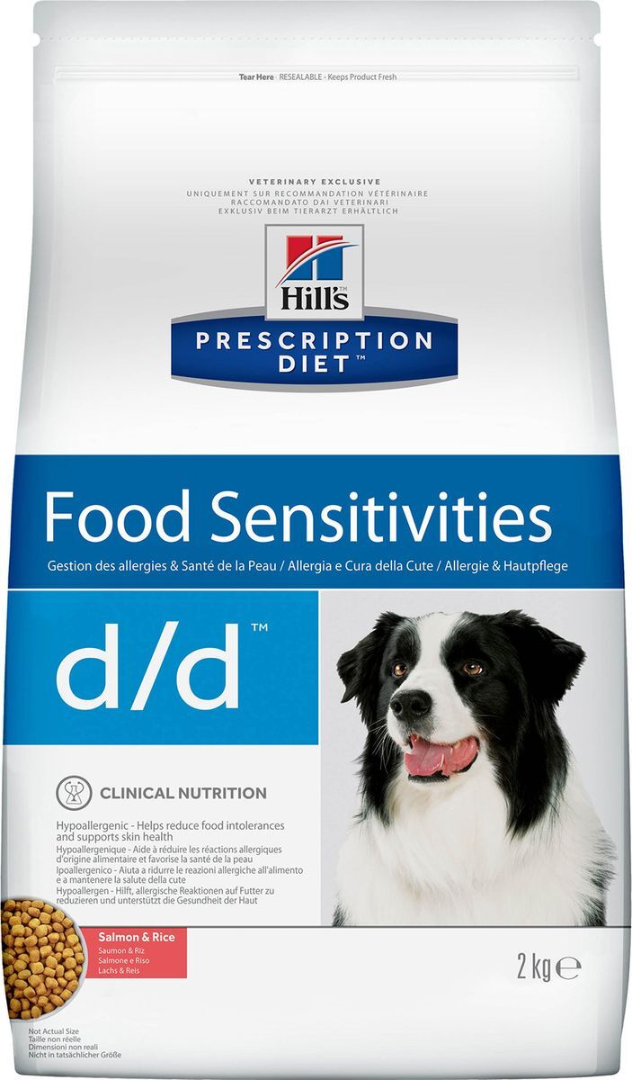 фото Корм сухой Hill's Prescription Diet d/d Food Sensitivities для собак, для поддержания здоровья кожи и при пищевой аллергии, с лососем и рисом, 2 кг