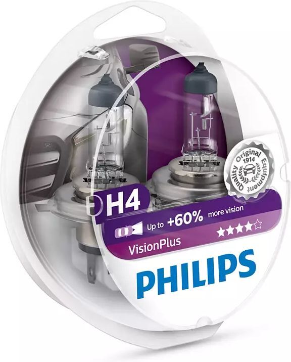 ЛампаавтомобильнаягалогеннаяPhilips"VisionPlus",дляфар,цокольH4(P43t),12V,60/55W,2шт