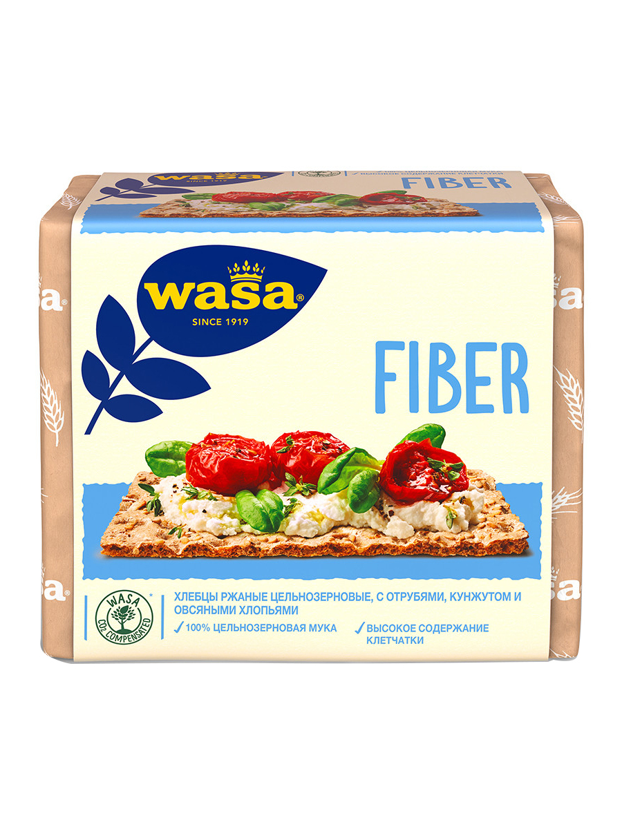 Хлебцы Wasa Fiber ржаные с пшеничными отрубями, кунжутом, овсяными хлопьями, 230г