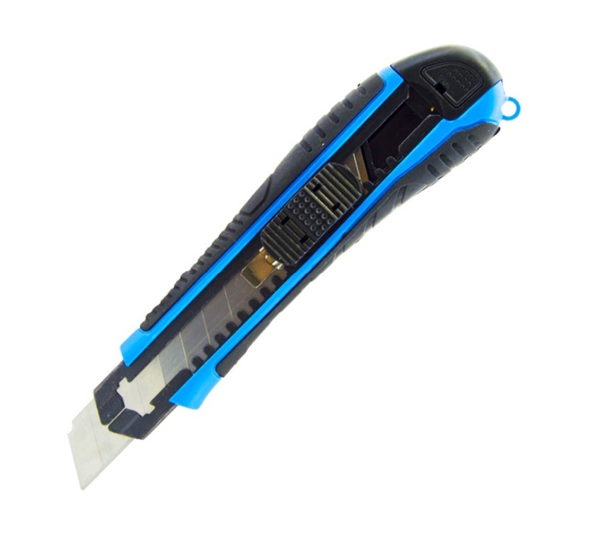 Нож строительный 18 мм X-PERT прорезиненный с 3 сменными лезвиями в .