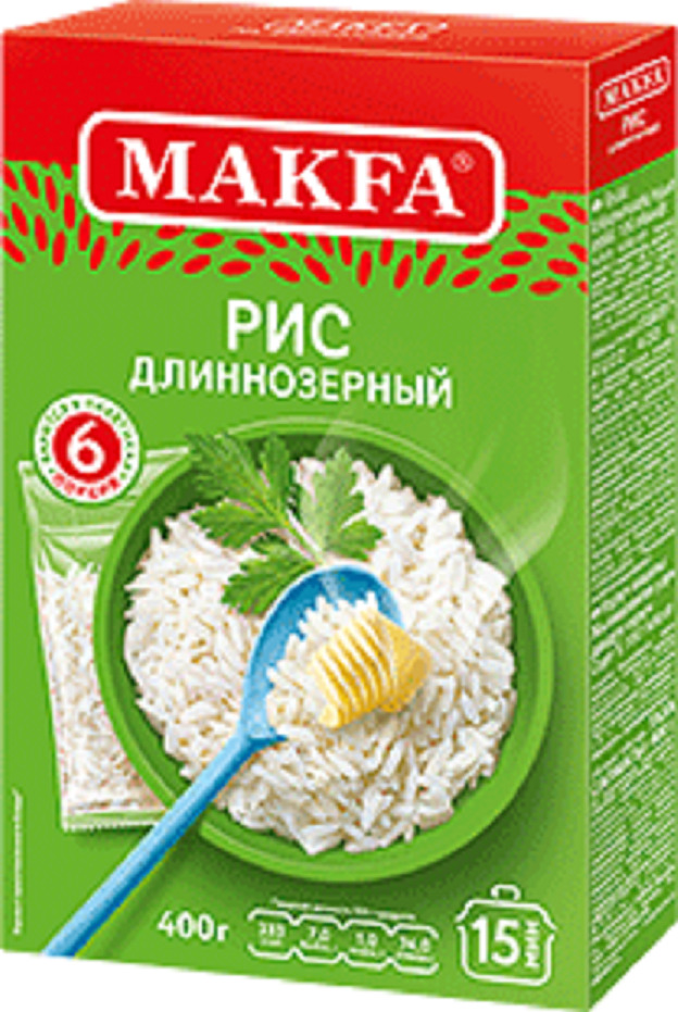 Крупа рис шлифованный длиннозёрный "Макфа" в варочных пакетах (6*66,6г ...