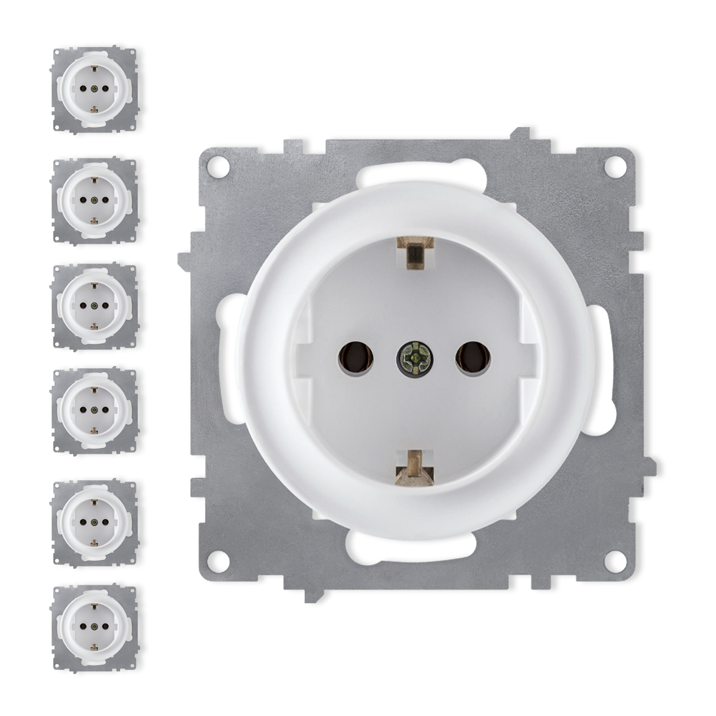 Комплект розеток с заземлением, винтовые контакты, цвет белый, 7 шт ...