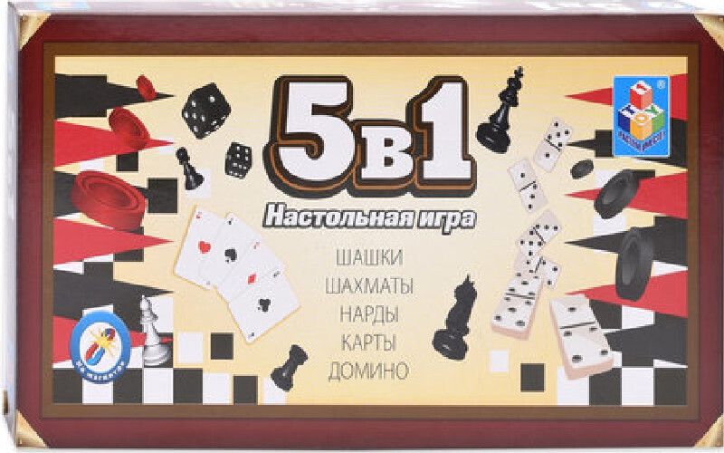 Игра магнитная 5 в 1 "Шашки, шахматы, нарды, карты, домино", 1TOY, Т12060