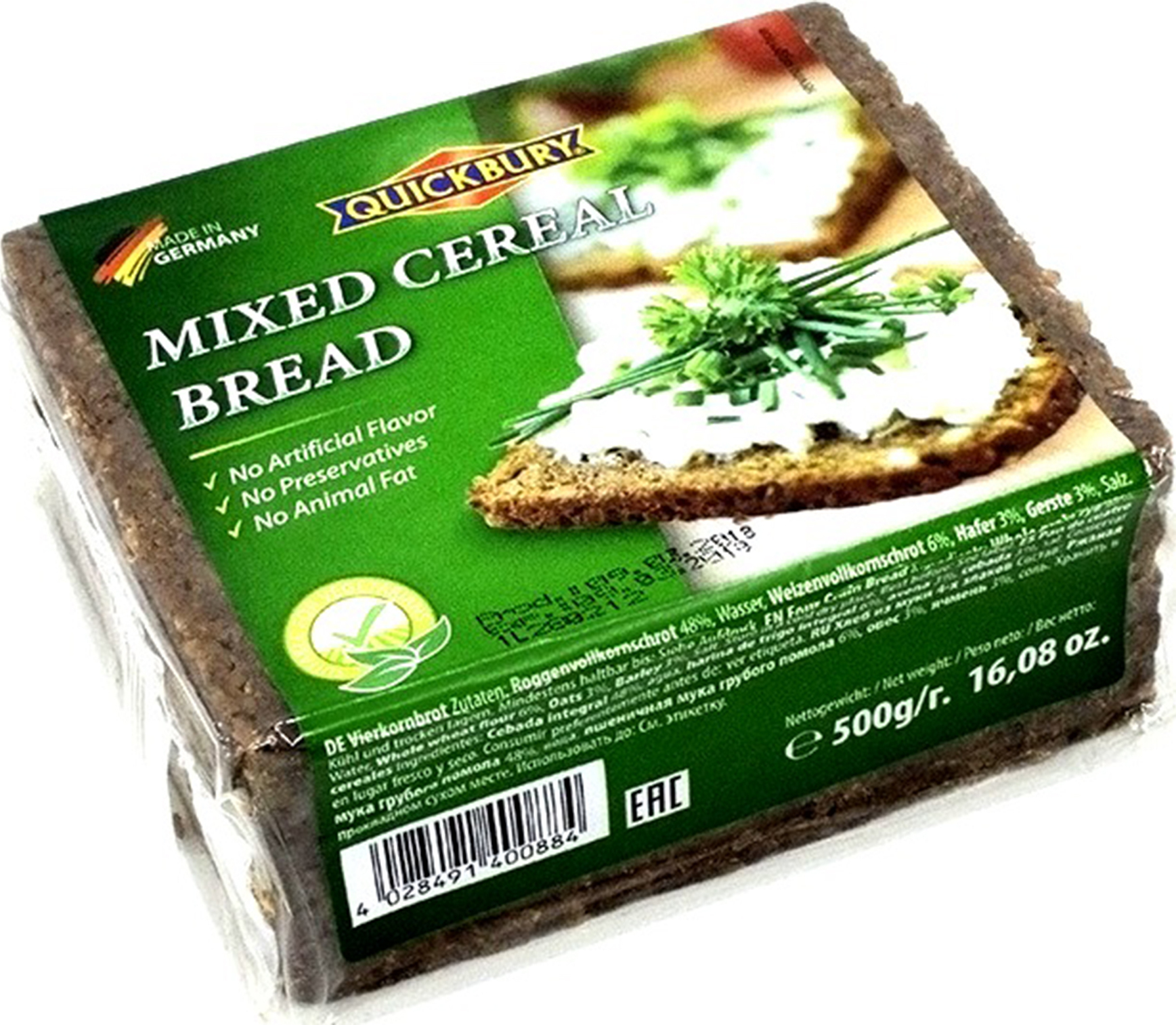 Хлеб Quickbury MIXED CERIAL BREAD, из муки грубого помола, четырехзлаковый, 500 г