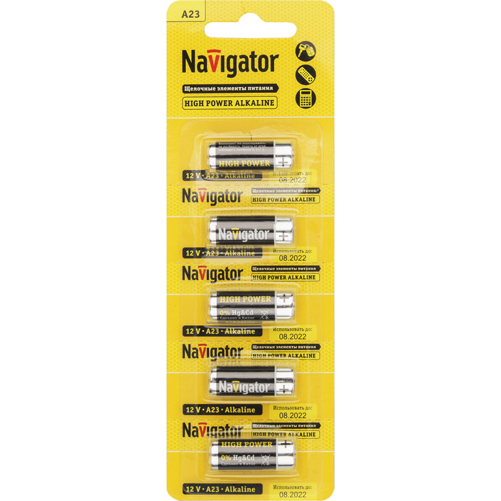 БатарейкаА23Navigator61464щелочнаявысокоймощности,упаковка5шт.