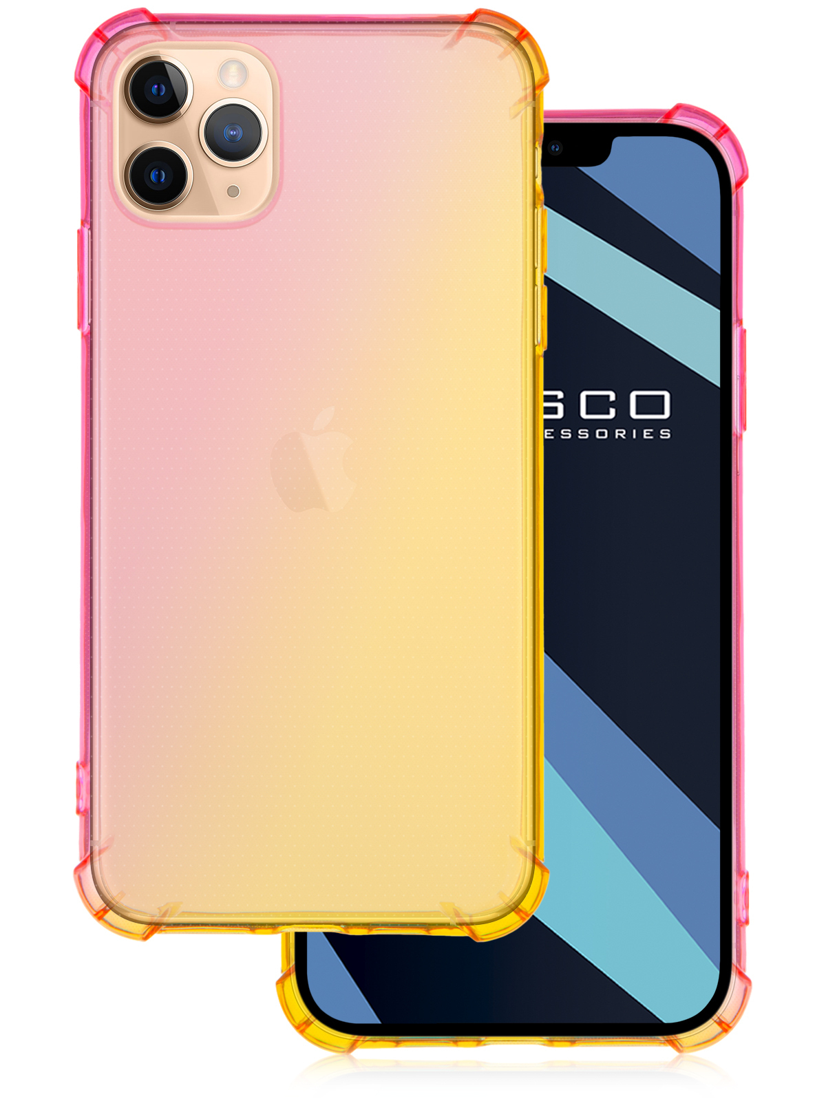 Противоударный силиконовый чехол ROSCO для Apple iPhone 11 Pro Max (Айфон  11 Про Макс) с усиленными углами и бортиком (защитой) вокруг модуля камер,  прозрачный желто-розовый - купить с доставкой по выгодным ценам