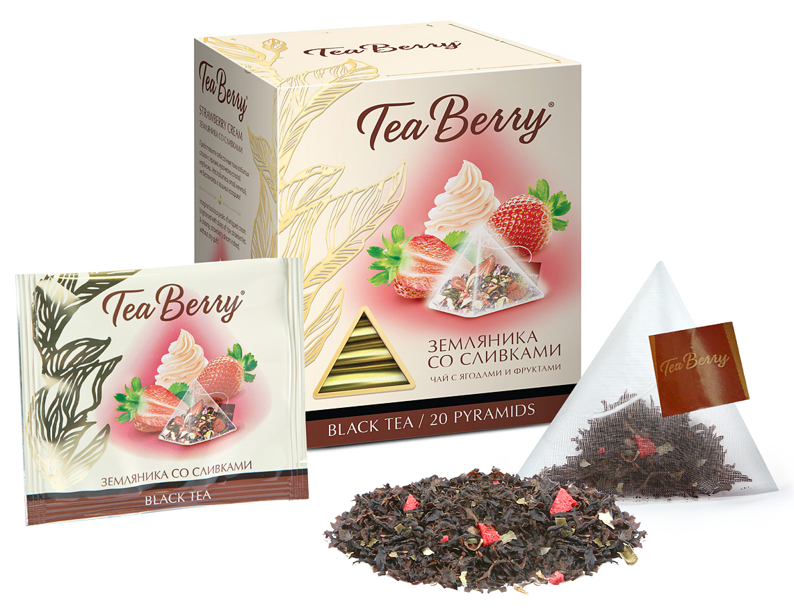 Чай в пакетиках черный листовой Tea Berry "Земляника со сливками" (20 пак./1.7гр.) 34гр