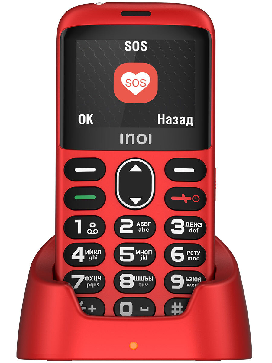 Мобильный телефон INOI 118B док-станция, крупные кнопки, кнопка SOS,  усиленный динамик, для пожилых, красный - купить по выгодной цене в  интернет-магазине OZON (201573664)