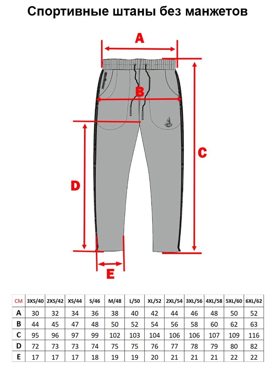 Размеры спортивных брюк
