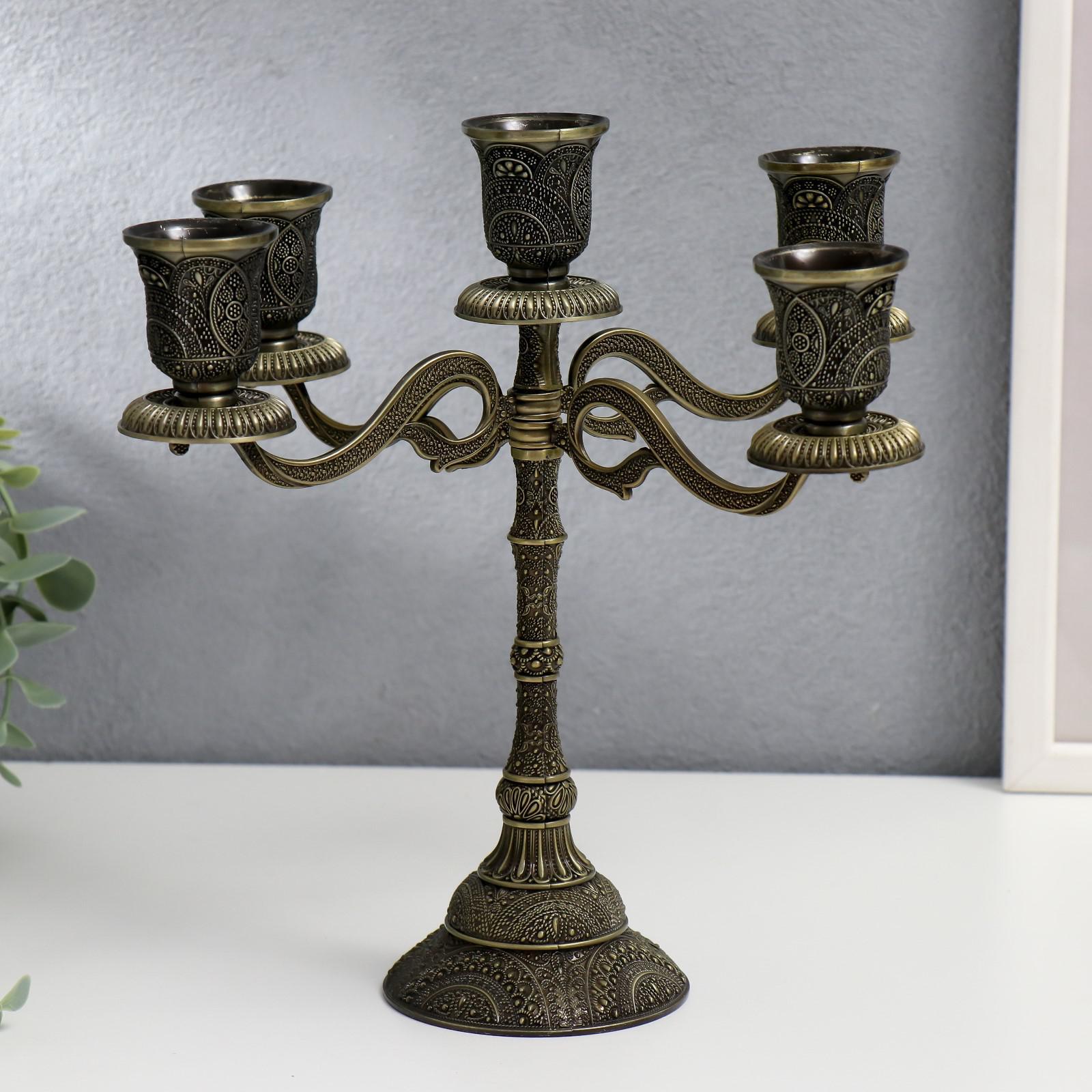 Подсвечник для декора / на 5 свечей"" бронза 23х22,5 см / подсвечник металлический