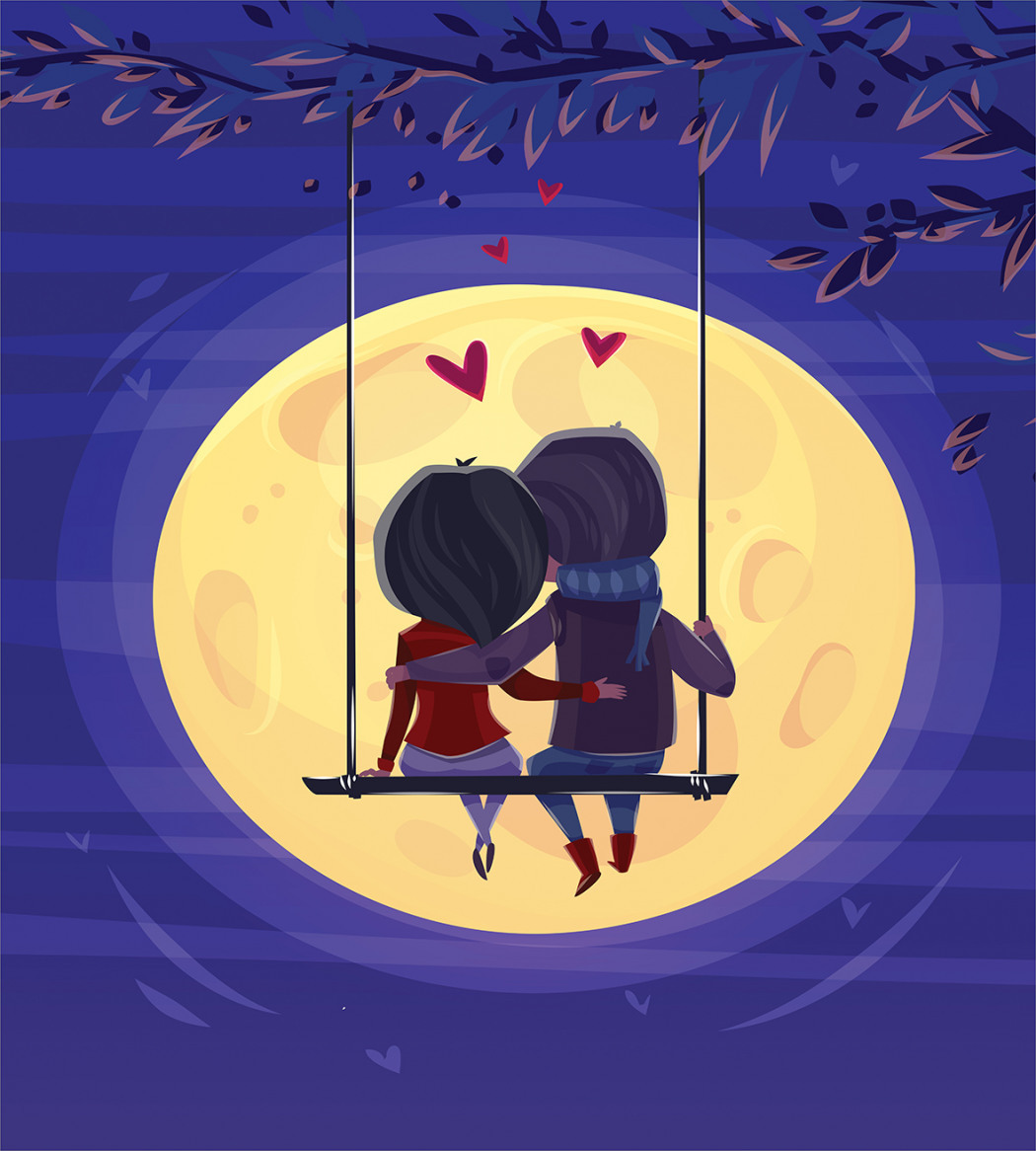 Мальчик и девочка под луной