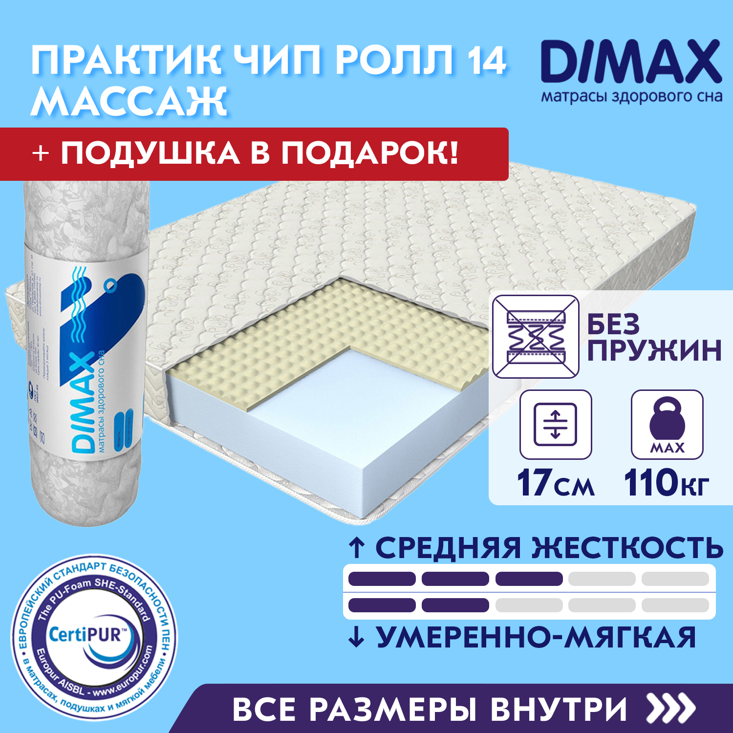 Матрас dimax практик чип ролл 14 кокос