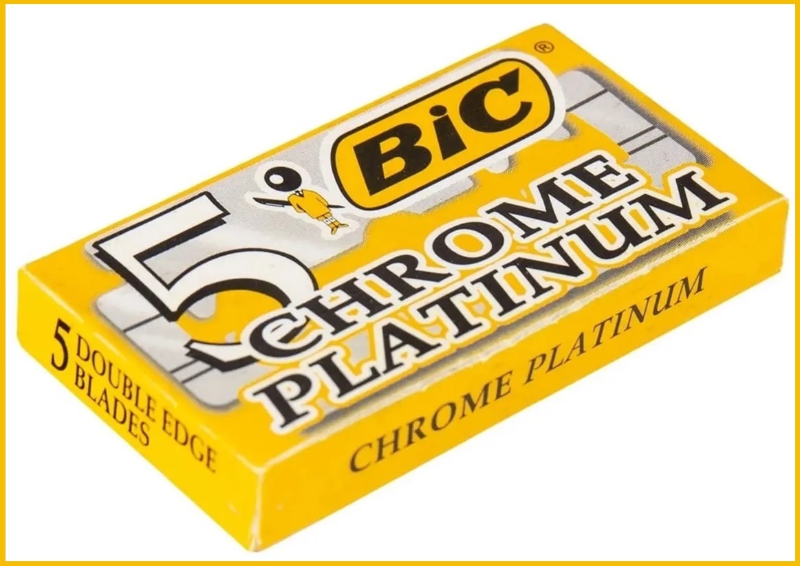 Двусторонние лезвия для Бритвы BIC "Chrome Platinum", классические, для T-образных бритв и шаветок, упаковка 5 шт