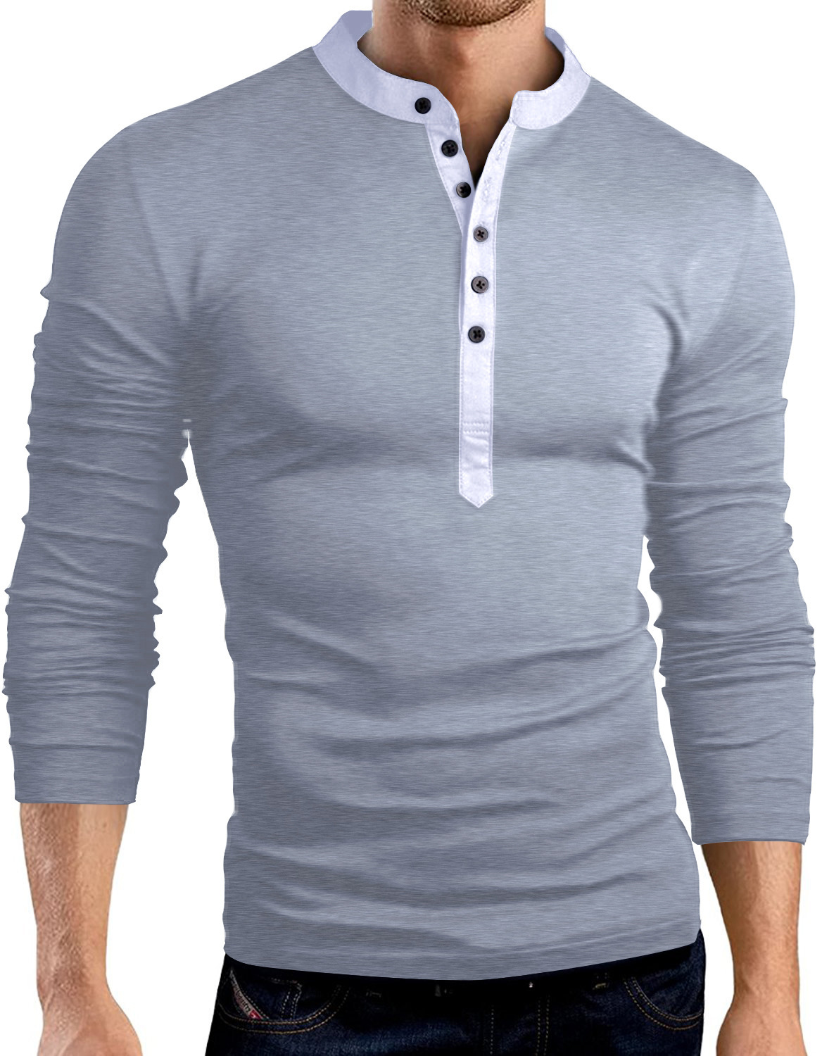 Рубашка Хенли с длинным рукавом мужская хлопок