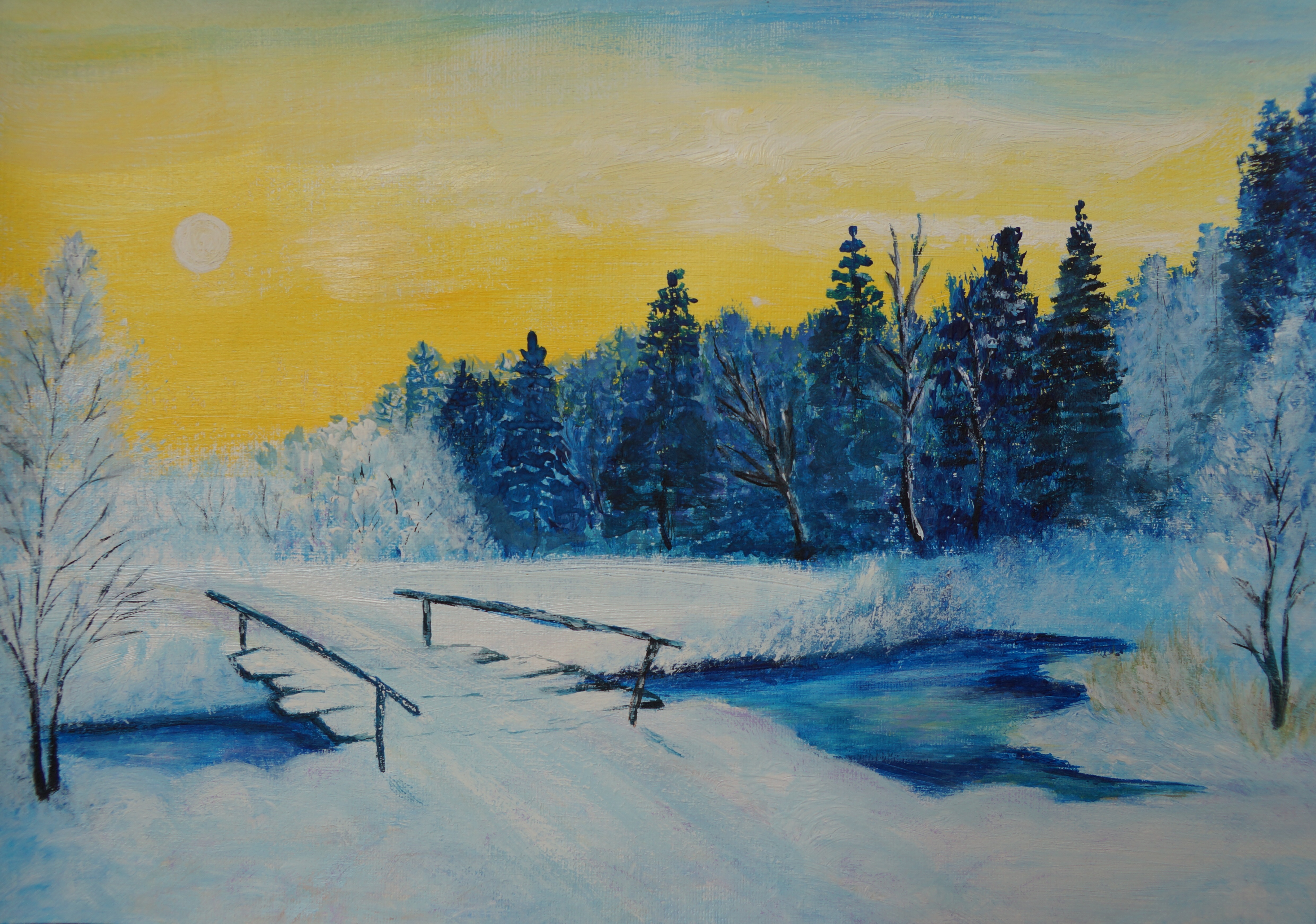Картина мороз. Мороз и солнце картина Цыплакова. Зимний пейзаж акрилом. Декоративный зимний пейзаж. Простой зимний пейзаж акрилом.