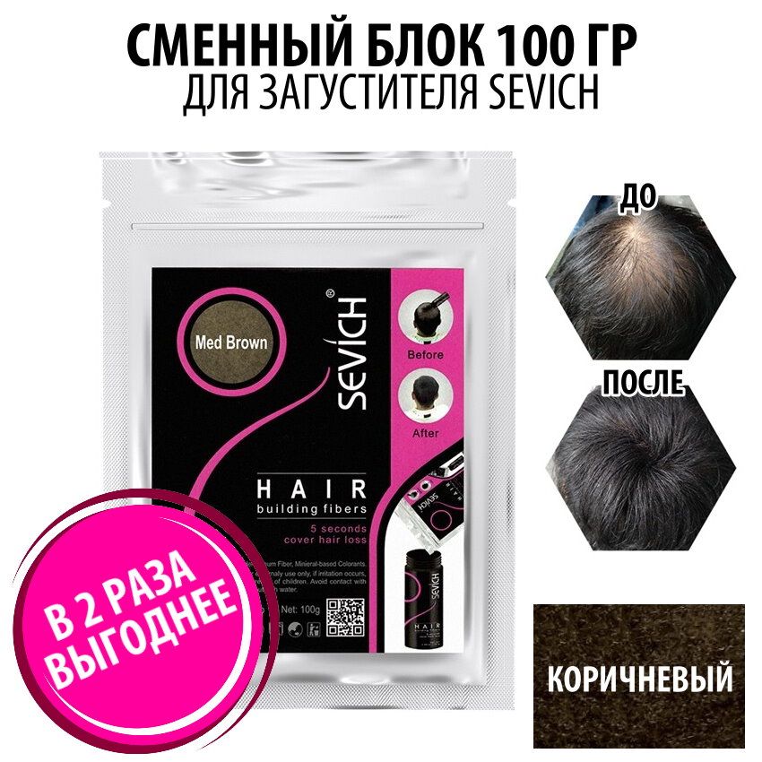 Загуститель для волос Sevich Hair Fibers, 100 гр, medium brown