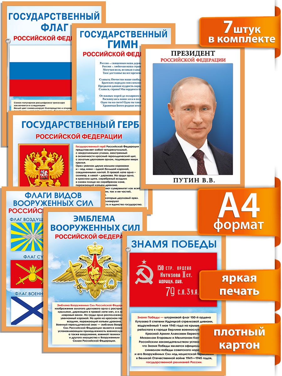 Набор плакатов с государственной символикой России в школу для патриотического уголка