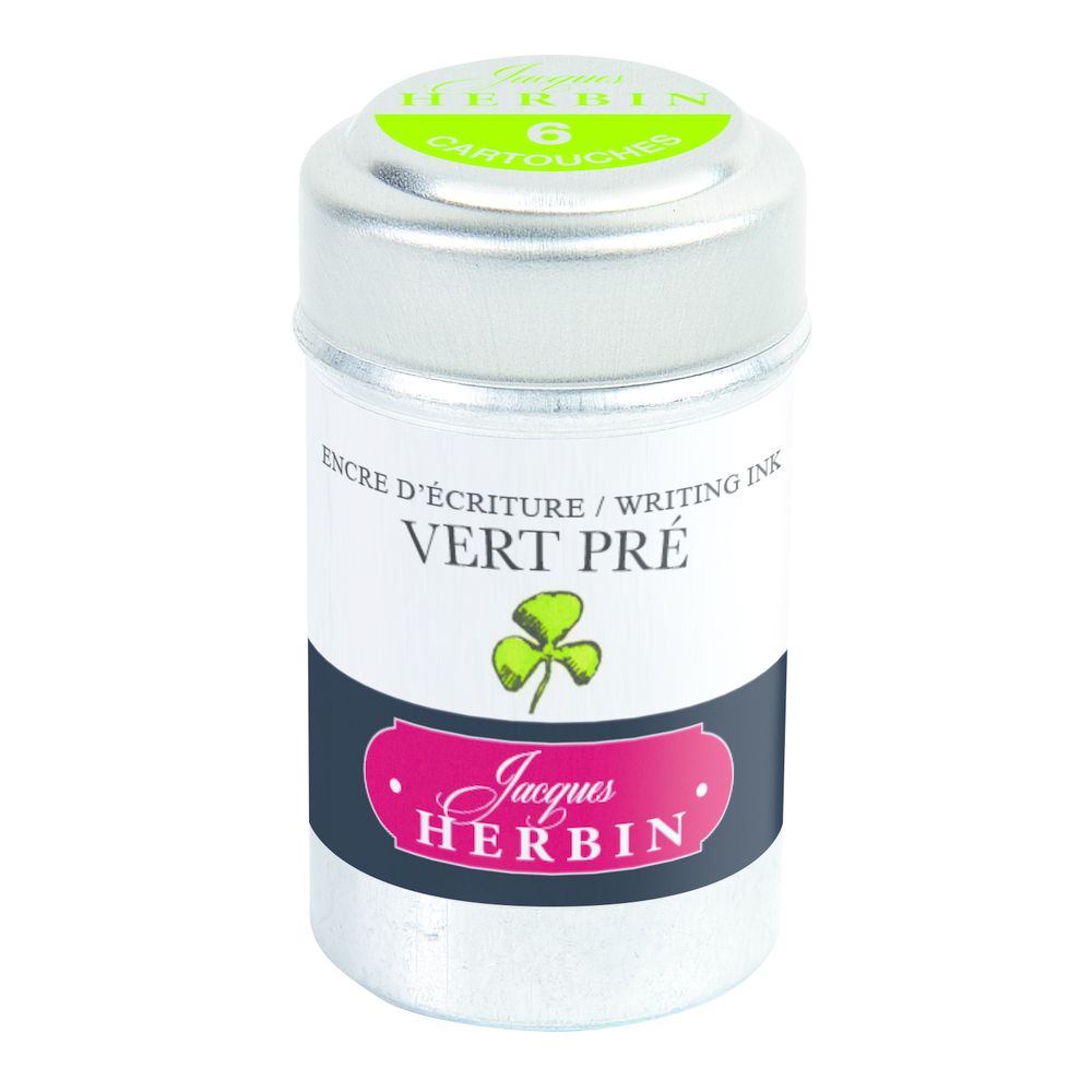 Картриджи для перьевой ручки Herbin. Vert pre Луговой зеленый. 6 шт, международный формат, короткие (international short)