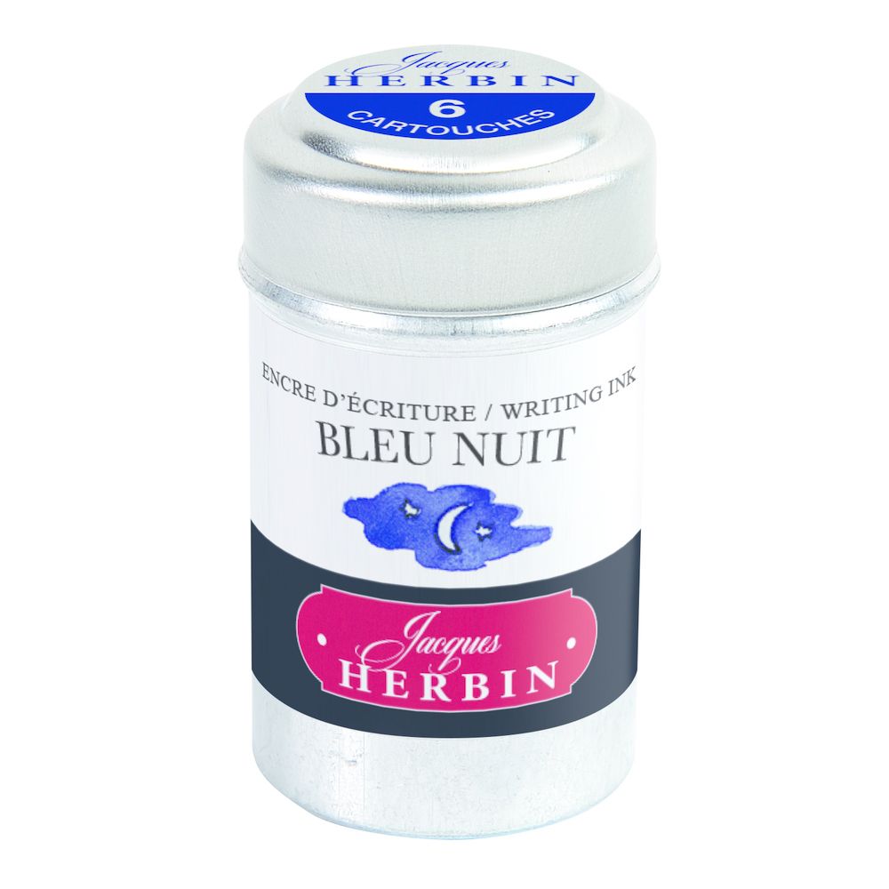 Картриджи для перьевой ручки Herbin, Bleu nuit Синяя ночь, 6 шт, международный формат, короткие (international short)