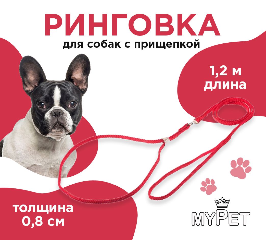 Ринговка myPet с прищепкой красная (зоотовары , аксессуар для прогулки и дрессировки , для показа собак на выставочном ринге , вращающийся вертлюг)