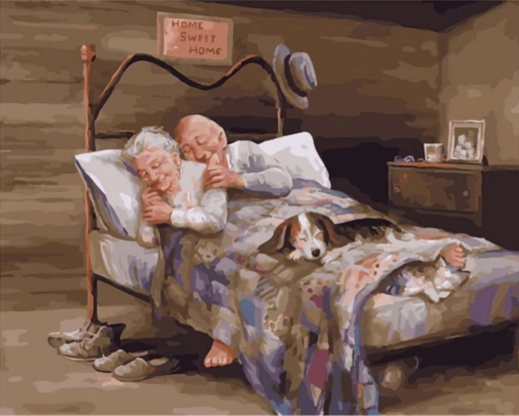 Дедушка и внучка в кровати