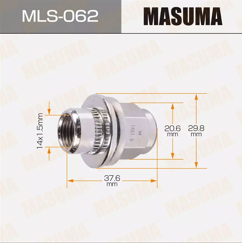 Гайки "Masuma" Mls-062 14X1.5 (Уп, 20 Шт) Land Cruiser 100 (С Шайбой D 30Mm, Короткая, Ключ D21,22) 90942-01101 Masuma арт. .