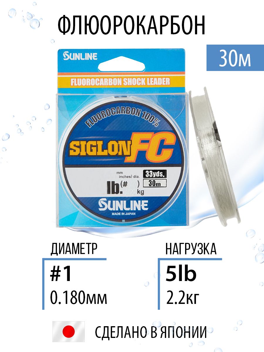 Леска рыболовная флюрокарбон Sunline SIGLON FC 2020 30m Clear 0.180mm 2.2kg/5lb летняя прозрачная