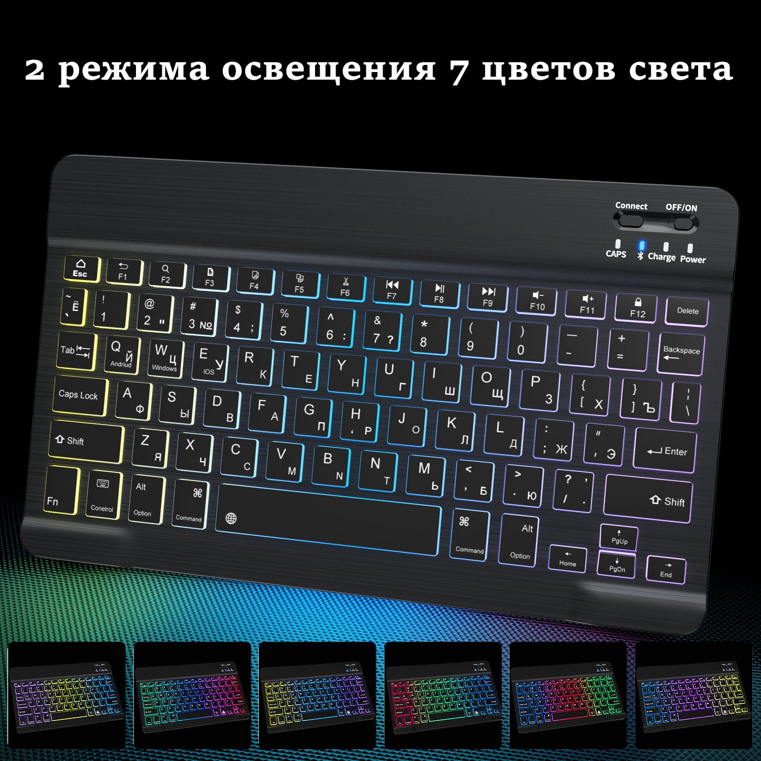 Bluetooth Клавиатура беспроводная с подсветкой для планшета ,RGB мини  русская раскладка бесшумная клавиатура , для телефона, компьютера андроид  ios , TV