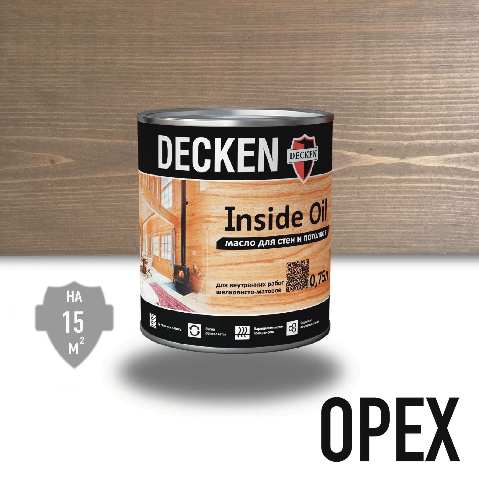 Масло для дерева, DECKEN, Inside Oil, для стен и потолков, 0,75 л., Орех