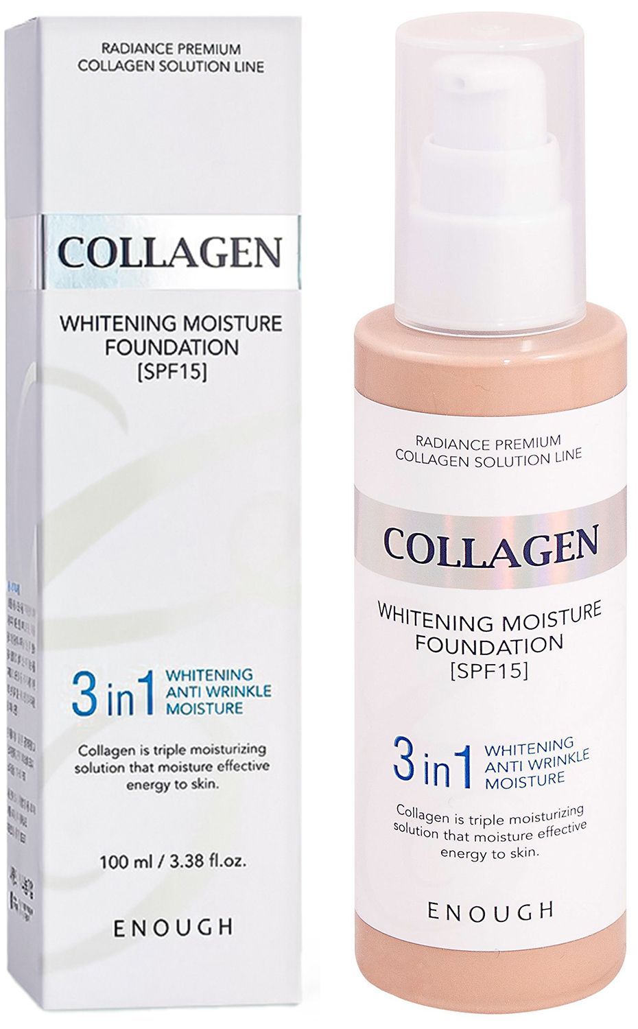 ENOUGH Тональный крем для лица осветляющий с коллагеном 3 в 1 Collagen Whitening Moisture Foundation SPF 15 Тон 13, 100 мл