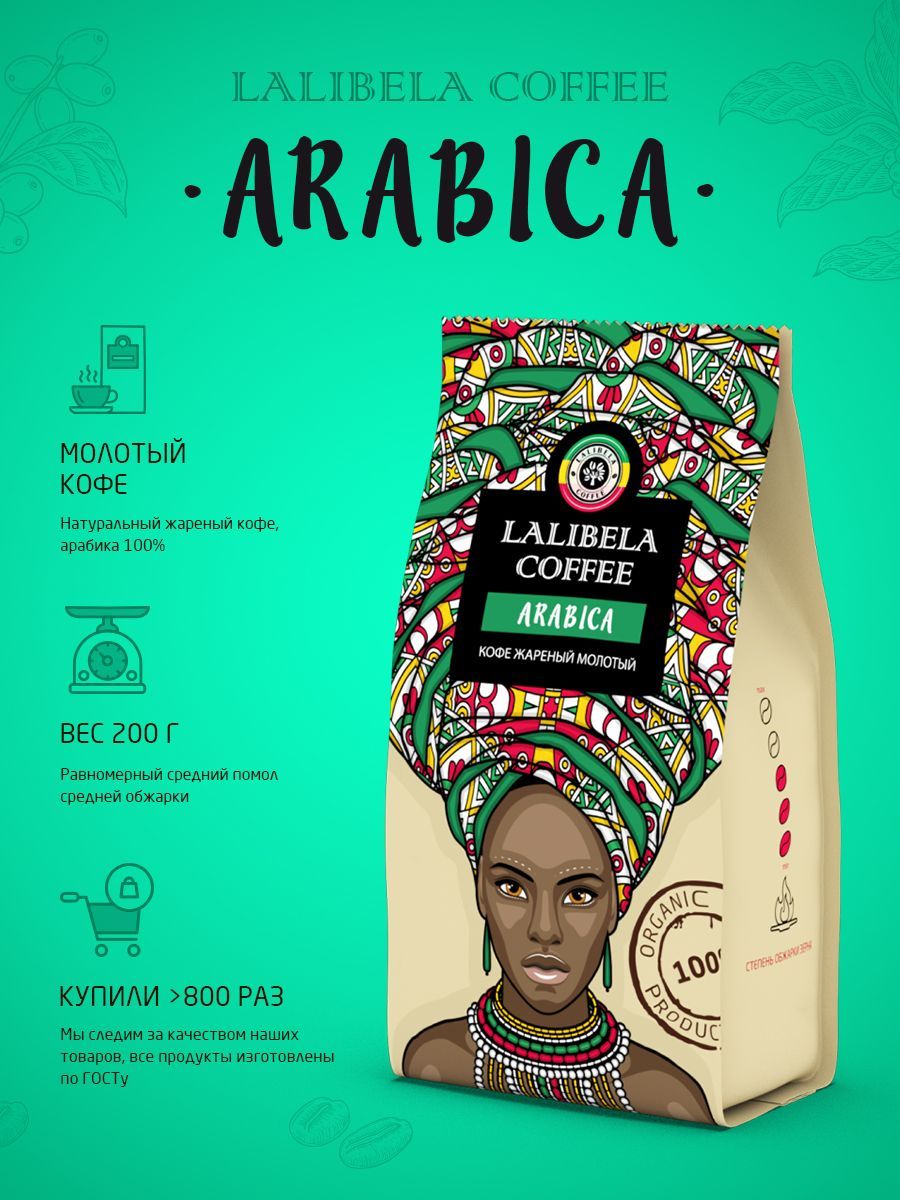 Кофе молотый 200 гр LALIBELA COFFEE ARABICA арабика 100%