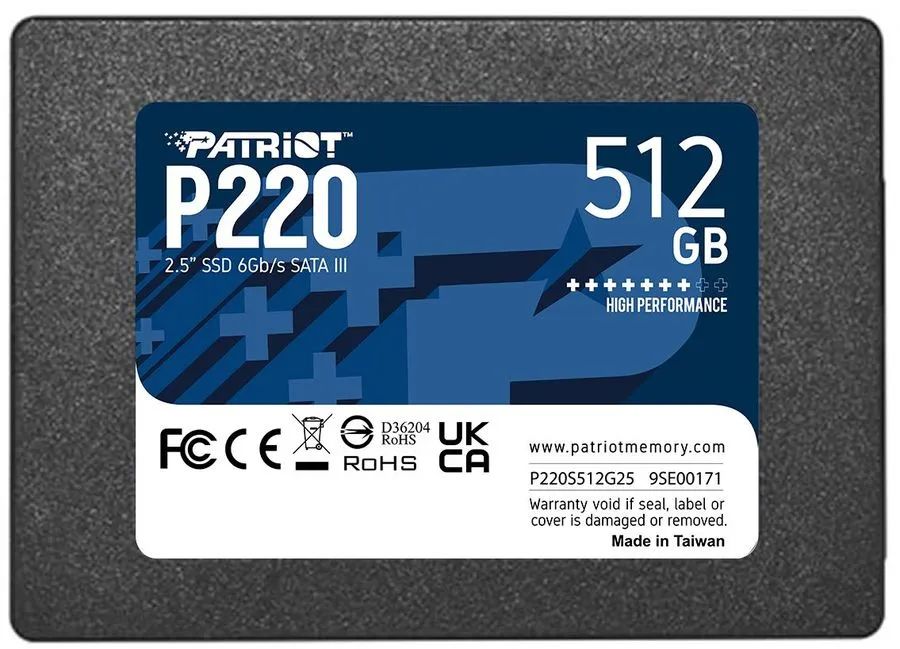 Patriot Memory 512 ГБ Внутренний SSD-диск P220 2.5" SATA3 6.0 Гбит/с (P220S512G25)