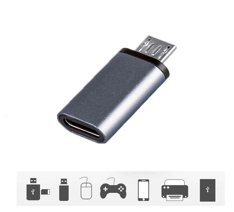 Переходник Type-C на Micro USB G-05 серый / Адаптер переходник Type-C гнездо Female (F) / Micro USB штекер Male (M)