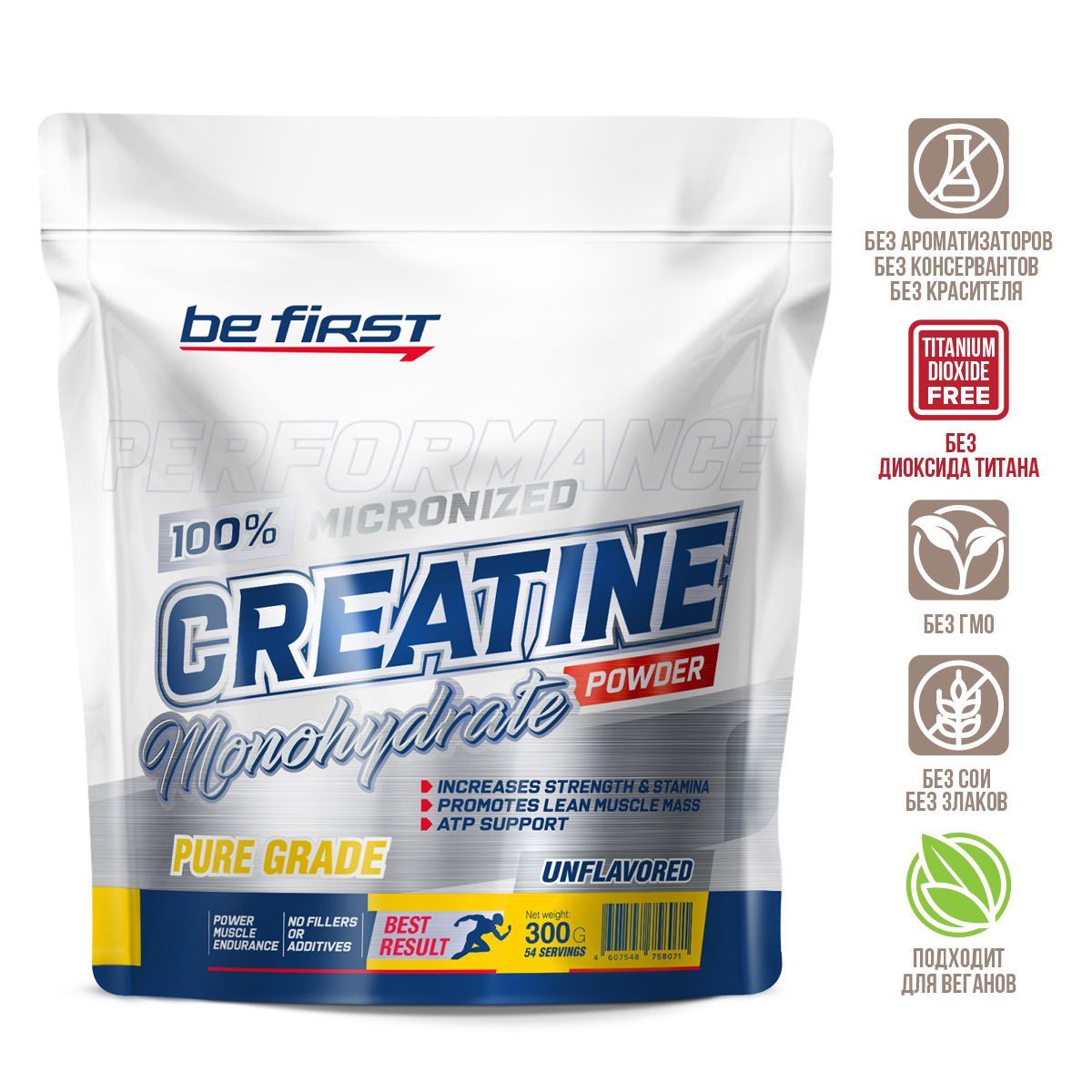 Креатин моногидрат порошок Be First Creatine Monohydrate Micronized Powder 300 гр, натуральный вкус