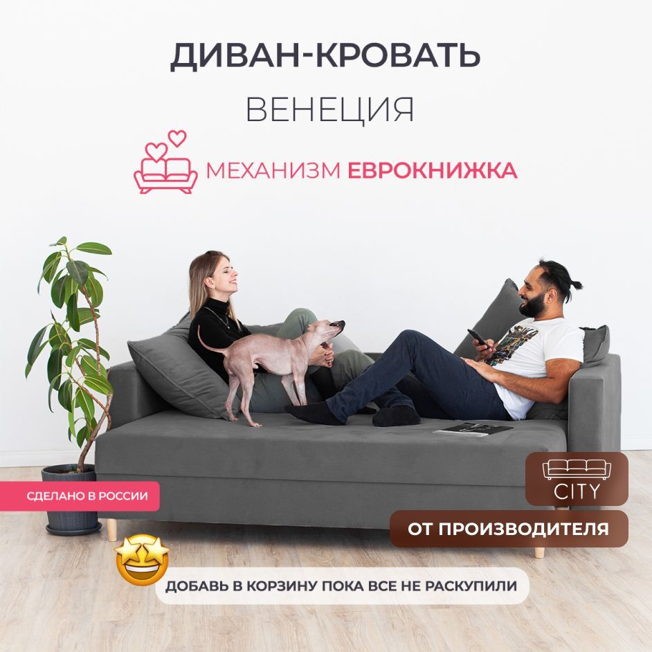 Диван-кровать ВенецияДиванПрямой, механизм Еврокнижка, 220х96х85 см -  купить по низкой цене в интернет-магазине OZON (760732029)