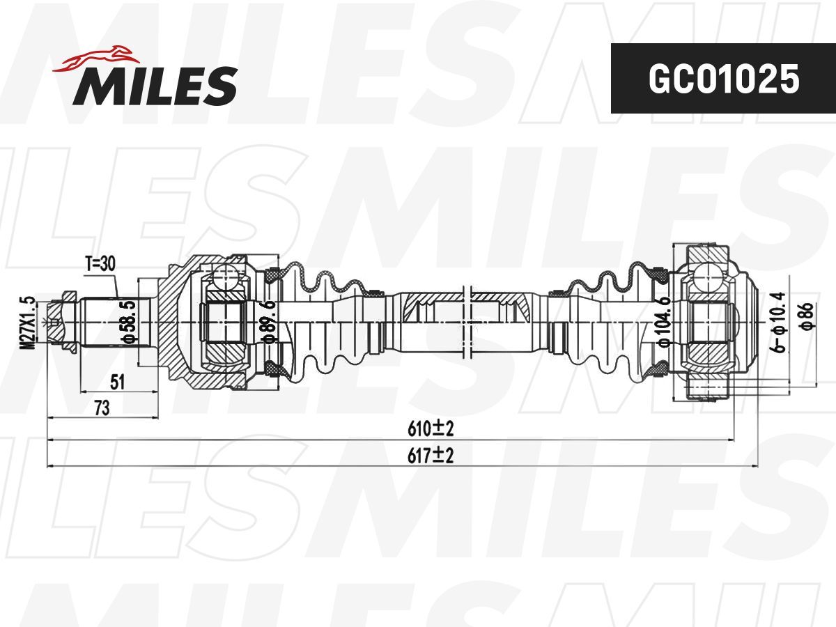 MILES GC01025 Привод в сборе левый BMW E90/E81/E87 2.5-3.0 05- (GKN 304484) GC01025
