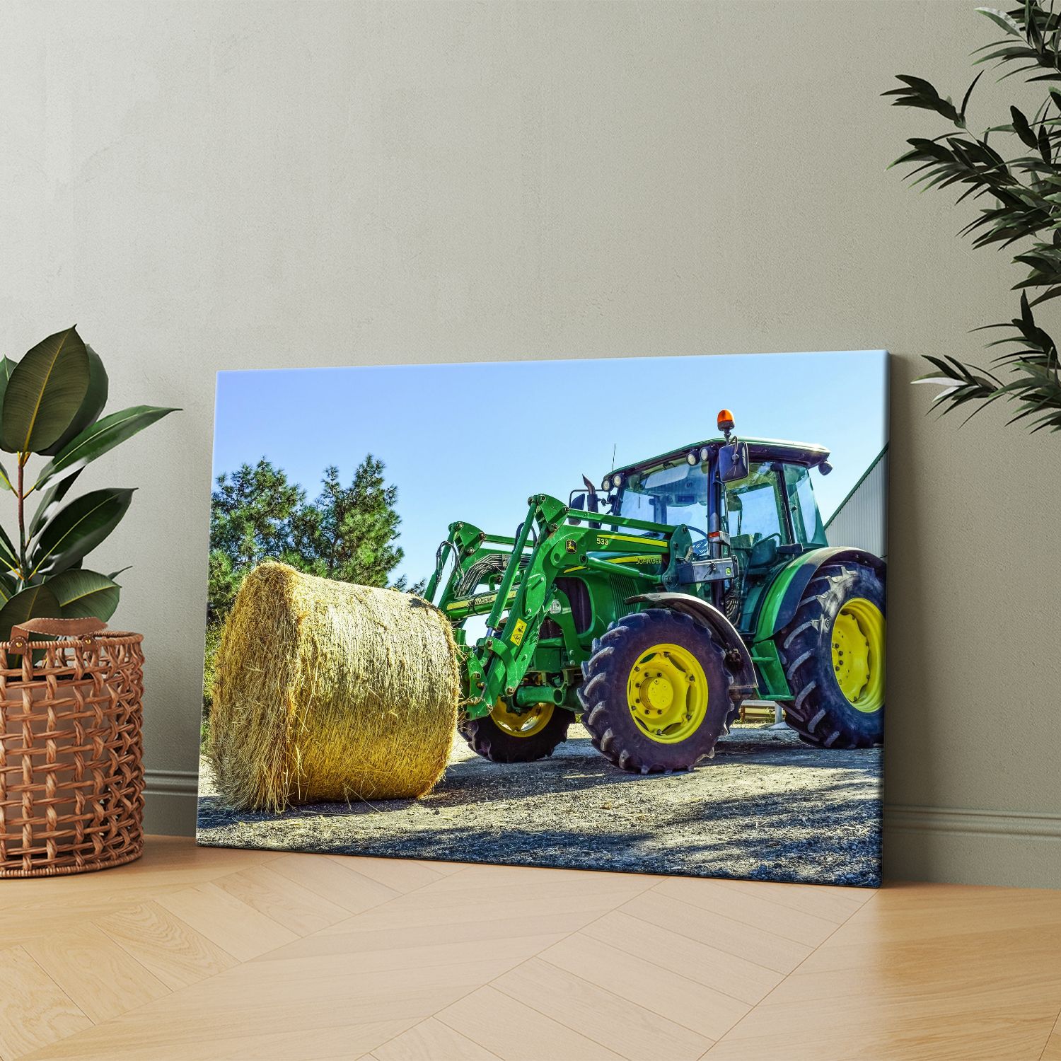 Картина на холсте (Трактор John Deere - уборка сена и погрузка) 50x70 см.  Интерьерная, на стену. - купить по низкой цене в интернет-магазине OZON  (1105135839)