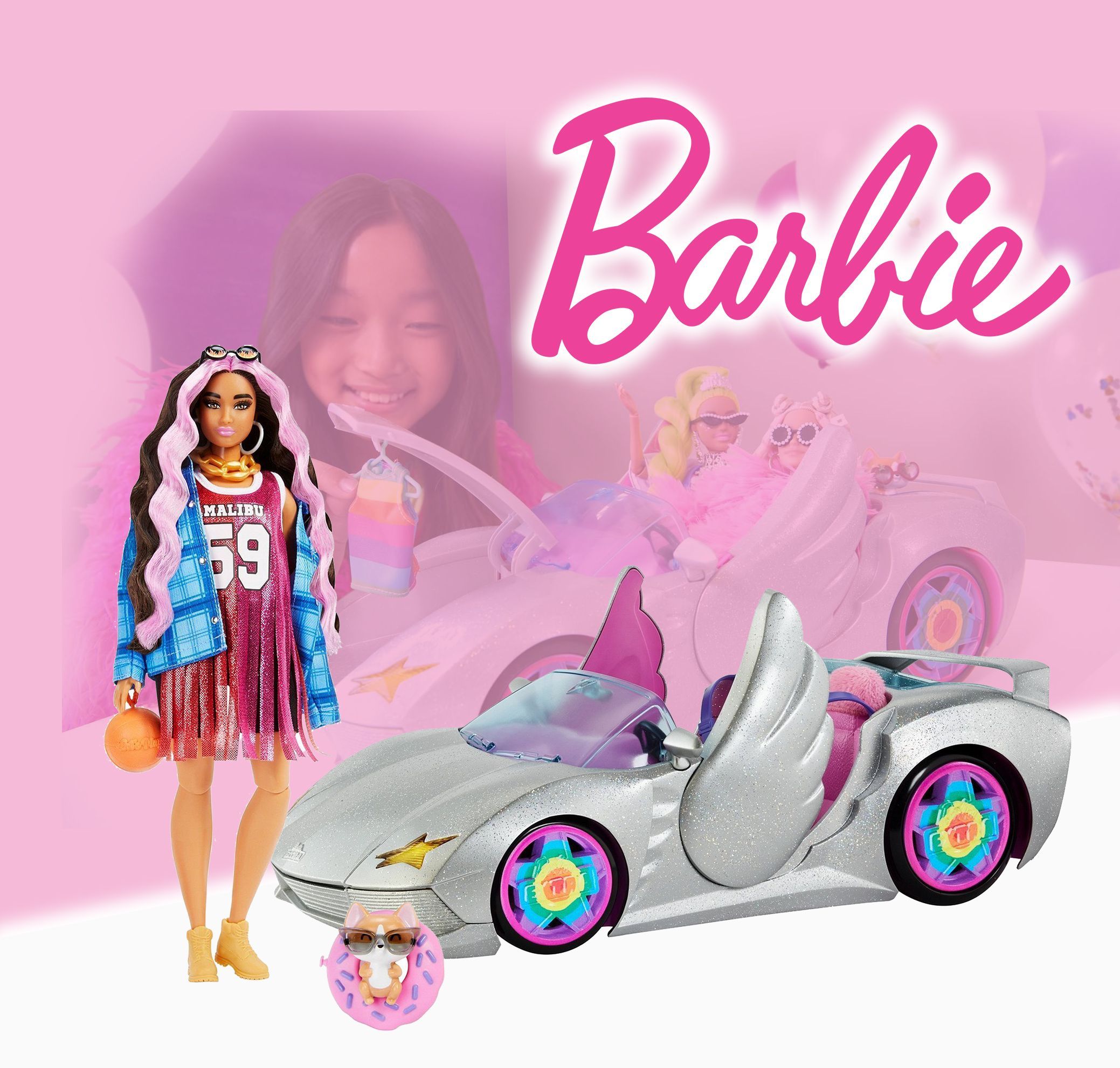 Игровой набор Кукла Barbie HDJ46 Extra Брюнетка с розовыми прядями и Машина  мечты Barbie Extra HDJ47 - купить с доставкой по выгодным ценам в  интернет-магазине OZON (1126935827)