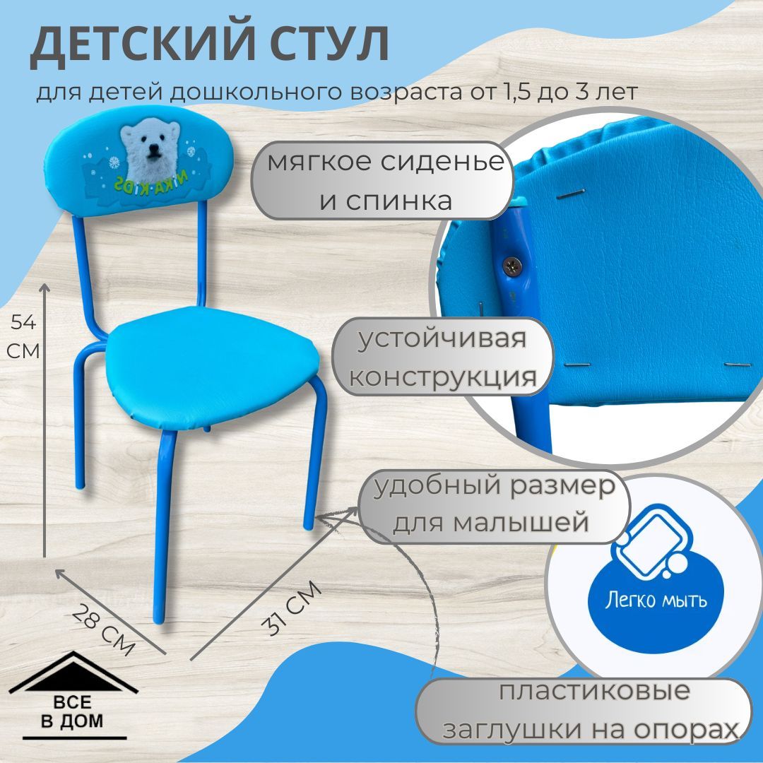 Стул детский металлический МЕДВЕЖОНОК бирюзовый с мягкими сиденьем и  спинкой Nika Ника АРТ СТУ5/5 - купить с доставкой по выгодным ценам в  интернет-магазине OZON (431234569)