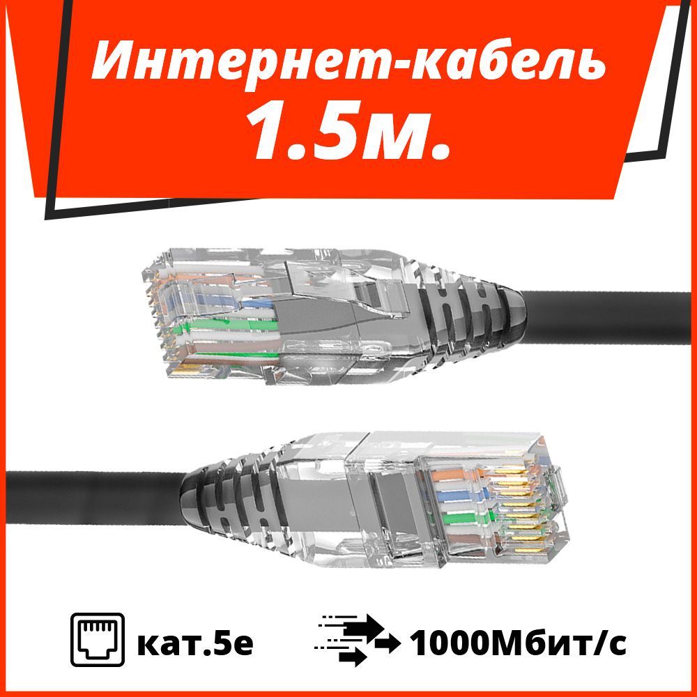 НаМ Кабель для интернет-соединения RJ-45/RJ-45, 1.5 м, черный