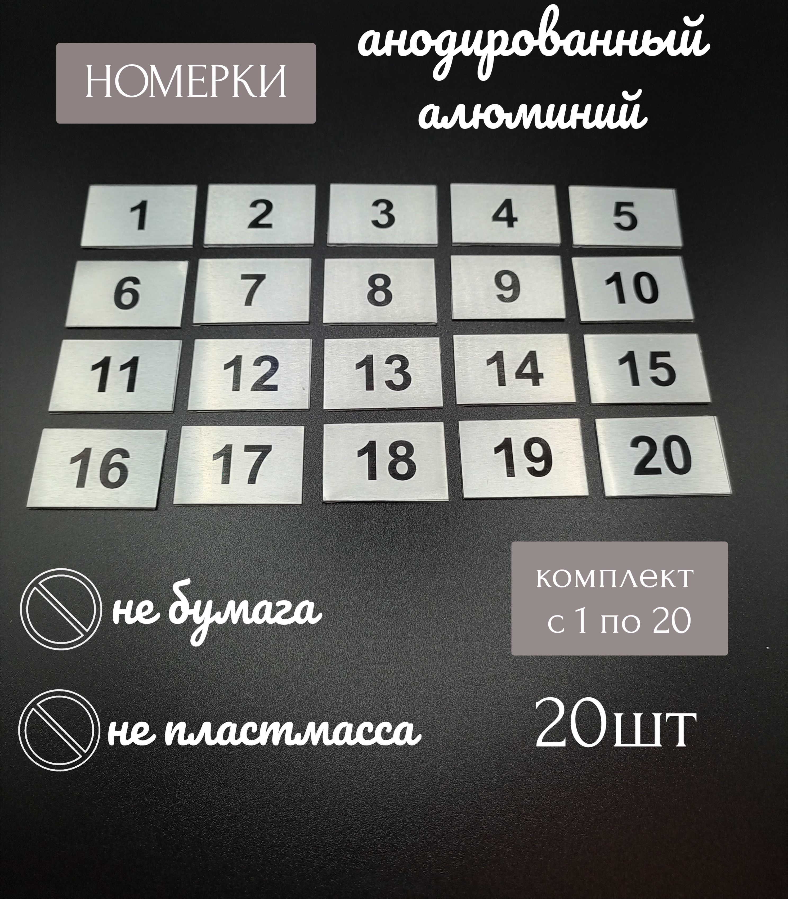 Номерокдляпочтовогоящика,наклейкасамоклеящаяся,бирка,20х30мм,металл,хром,с1по20