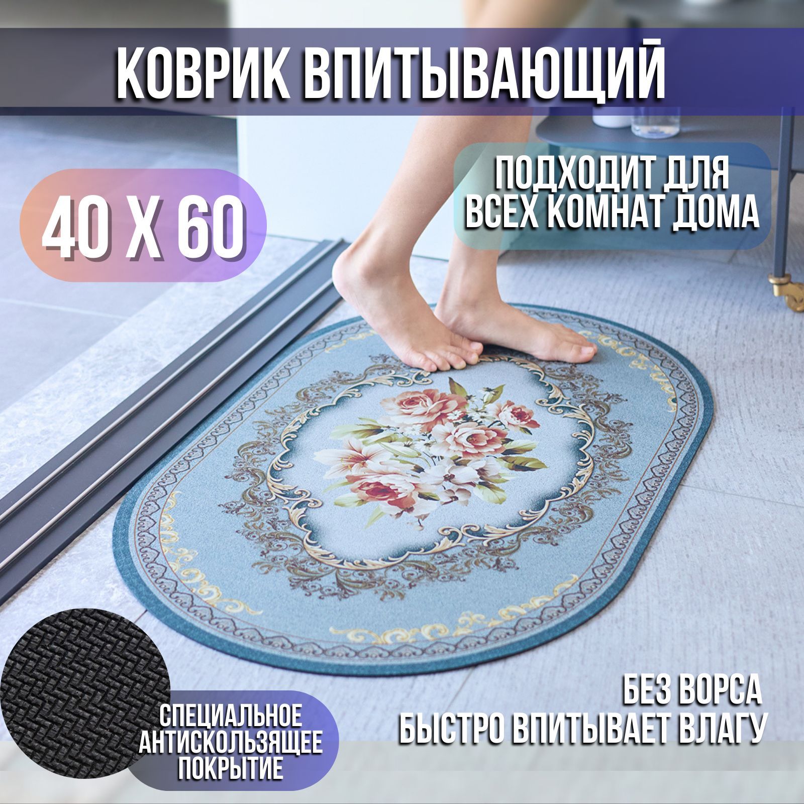 Коврикдляванной60x40см