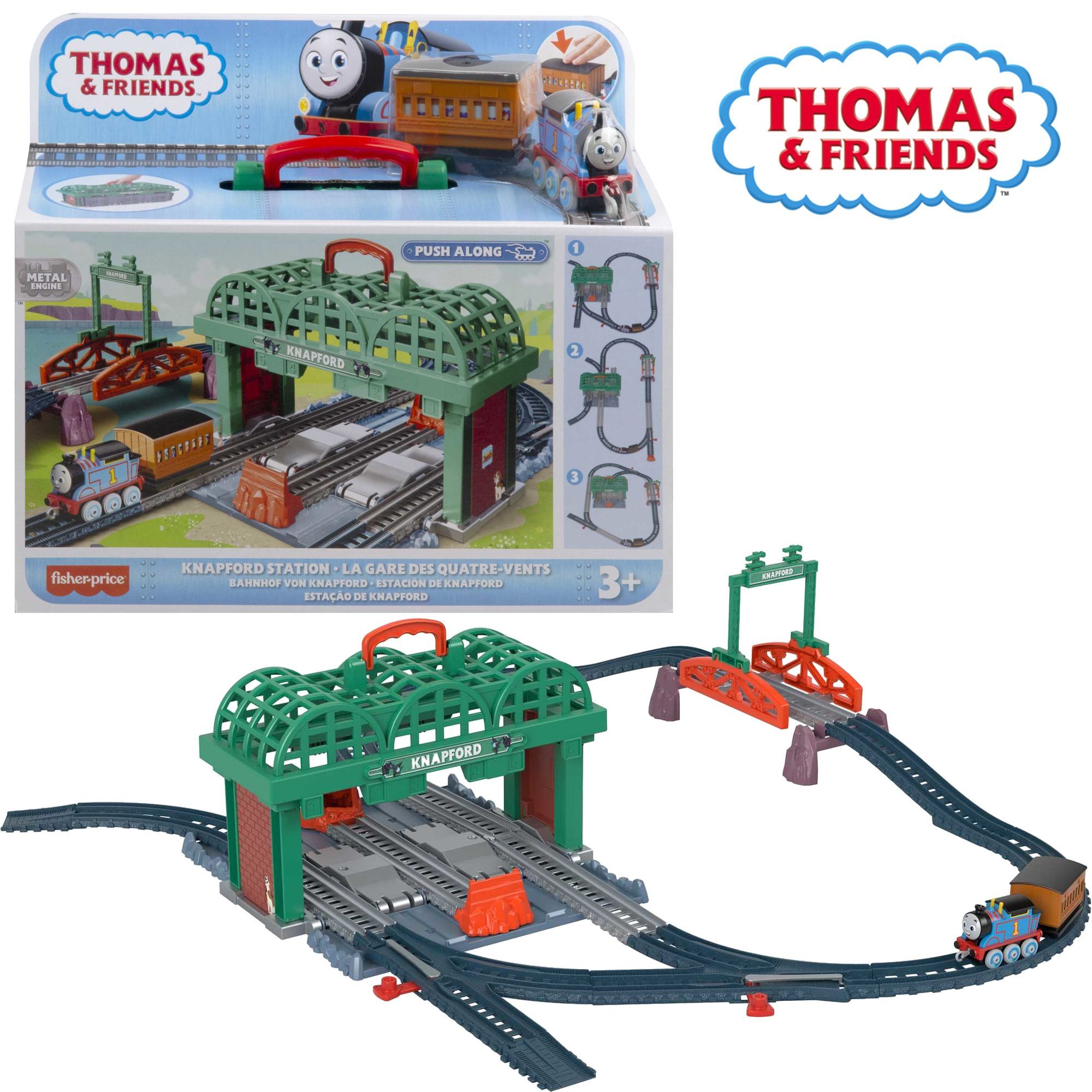 Thomas & Friends, Станция Кнепфорд, трек и литье под давлением, набор поездов, игровой набор 2-в-1 и футляр для хранения