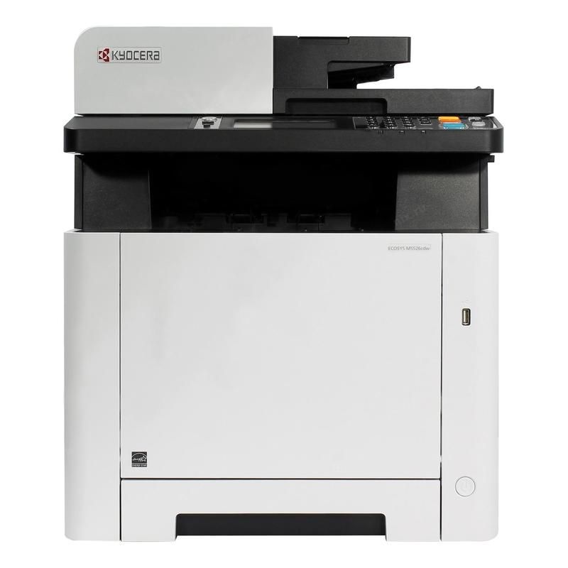 МФУ лазерное Kyocera Ecosys M5526cdw, цветной, 1200x1200 dpi, A4, Wi-Fi, Ethernet (RJ-45), USB, выход 150 листов, белый/черный