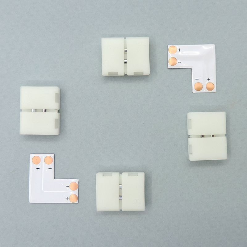 Коннектор L-образный с зажимами (SMD3528) для одноцветной двухконтактной (2pin) светодиодной ленты 8мм (2 комплекта)