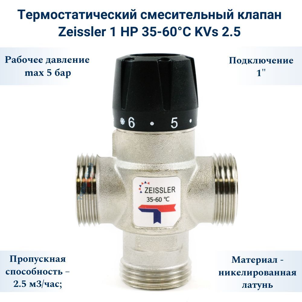 ТермостатическийсмесительныйклапанZeissler1НР35-60СKVs2.5