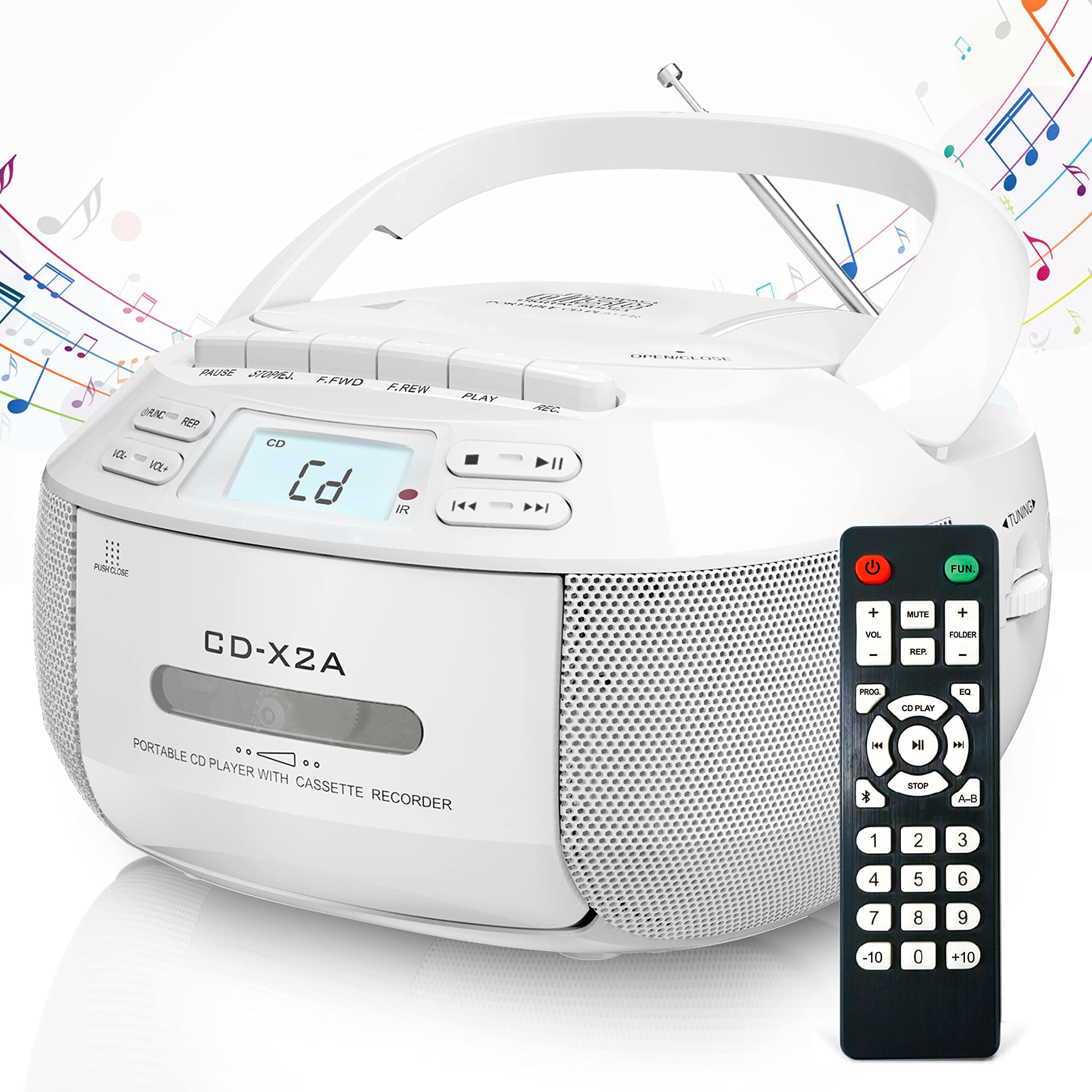 CD Player Boombox Cassette Player Combo Bluetooth AM,FM Radio стерео звук с  пультом дистанционного управления, записи ленты, AC/DC с питанием, разъем  для наушников. - купить с доставкой по выгодным ценам в интернет-магазине