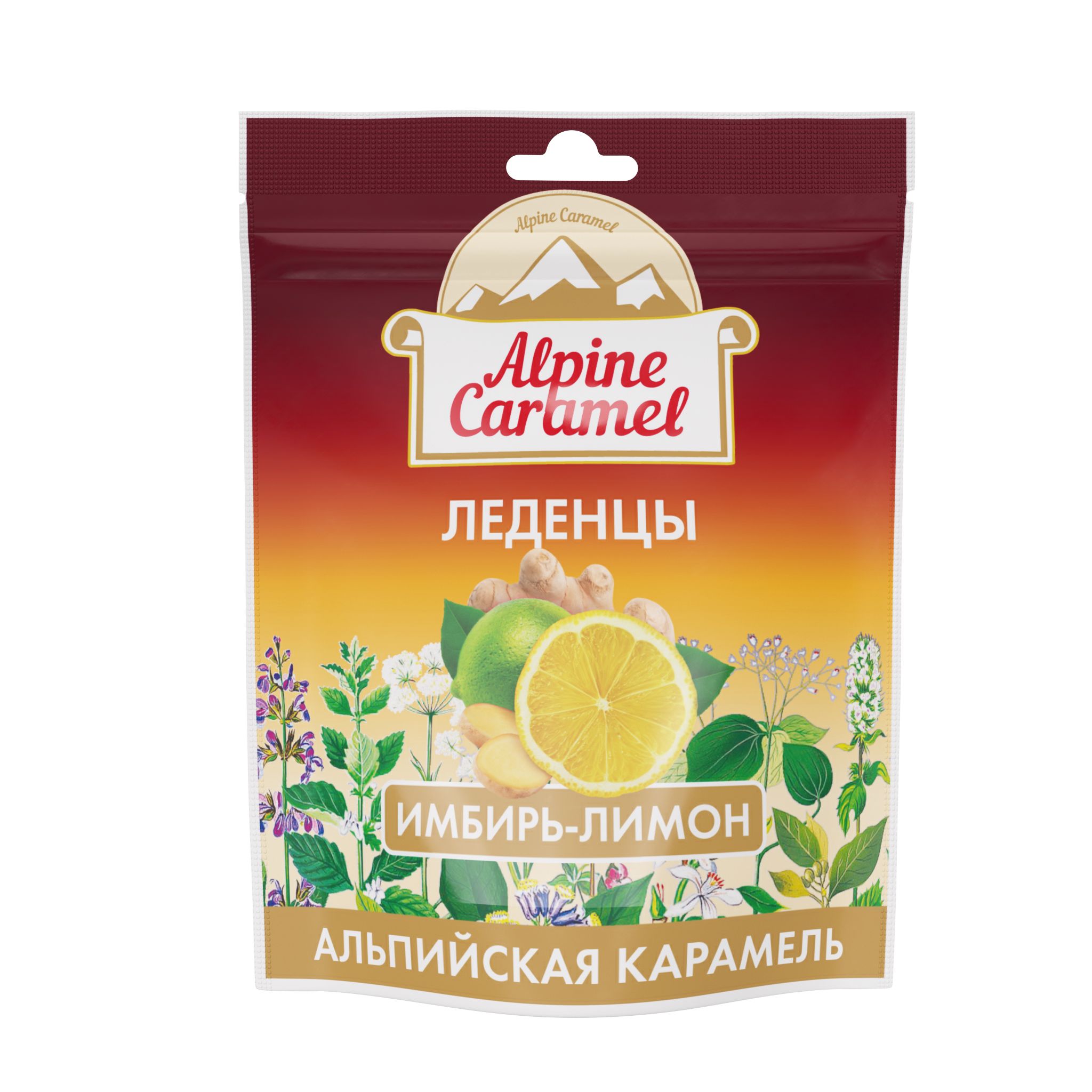 ALPINE CARAMEL АЛЬПИЙСКАЯ КАРАМЕЛЬ ЛЕДЕНЦЫ ИМБИРЬ-ЛИМОН ПАК. 75Г (БАД)