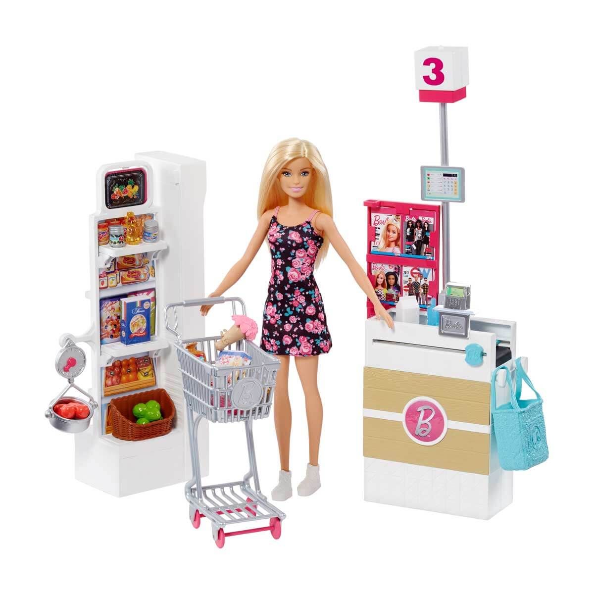 Кукла Mattel Barbie Дом мечты Супермаркет с куклой, FRP01 - купить с  доставкой по выгодным ценам в интернет-магазине OZON (1305349311)